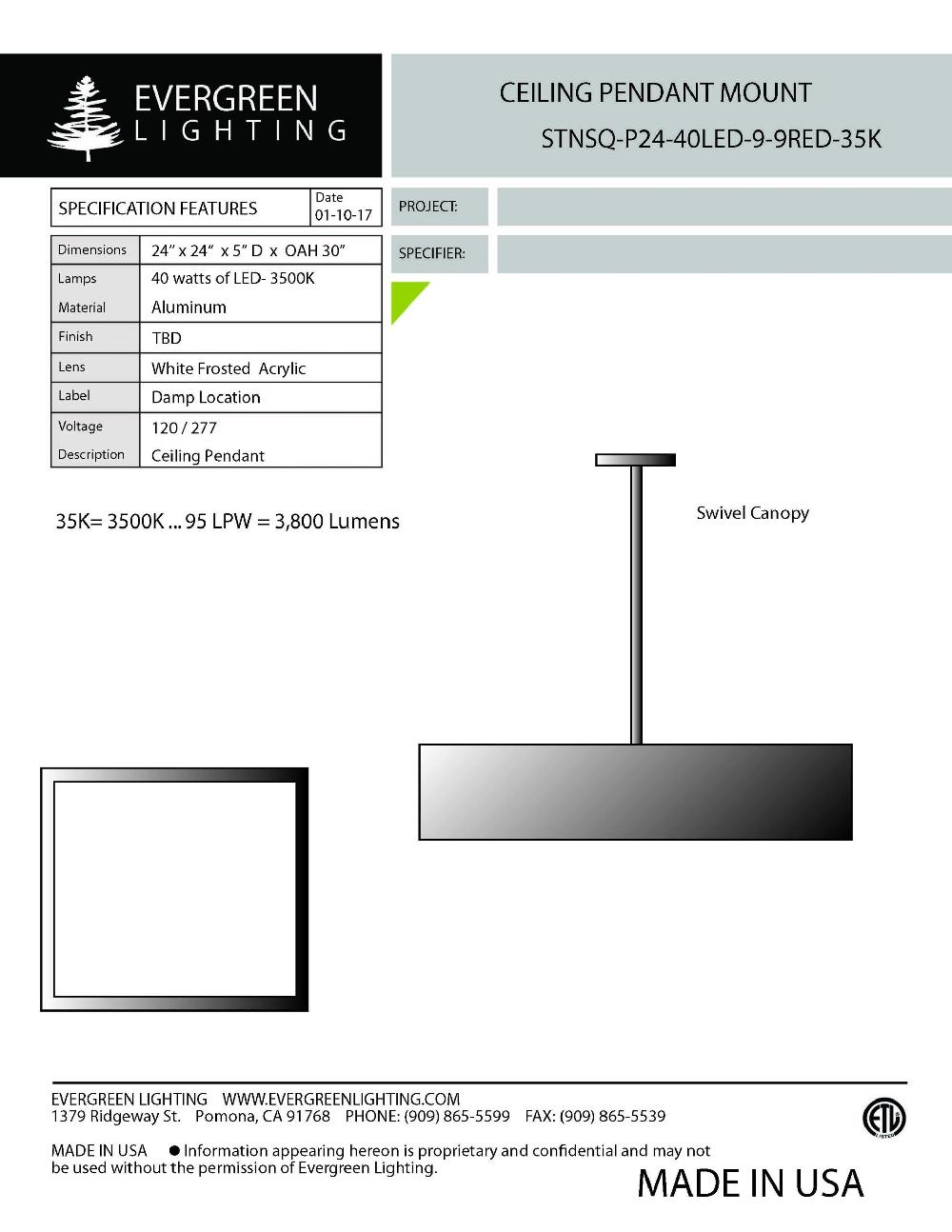 evergreen lights STNSQ-P24-40LED-9-9RED SQ Indoor Indoor Custom Ceiling
