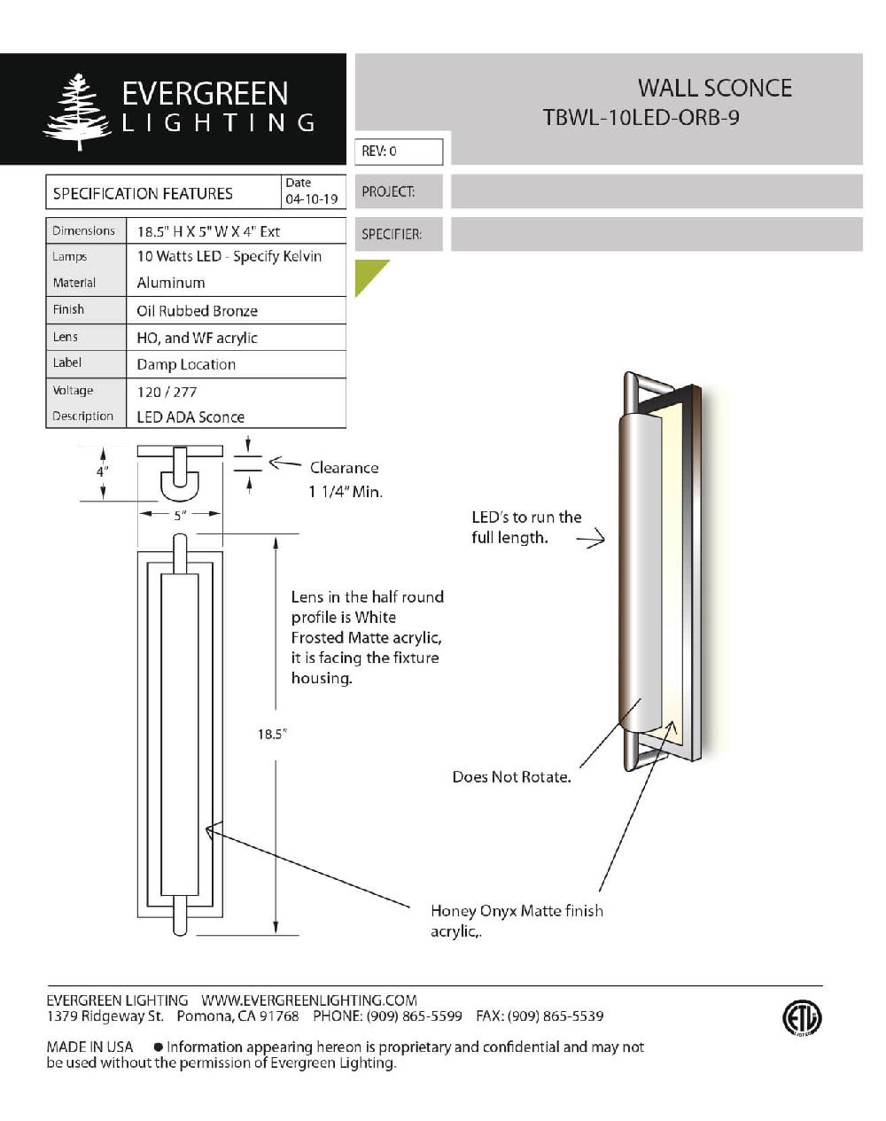 evergreen lights TBWL-10LED-ORB-9-60BRZ 041019 Indoor Indoor Custom Wall
