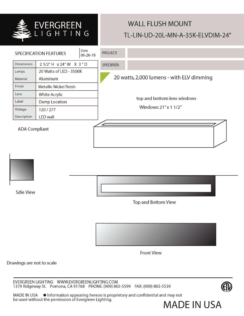 evergreen lights TL-LIN-UD-20LED-MN-A-ELVDIM-24 Indoor Indoor Custom Wall