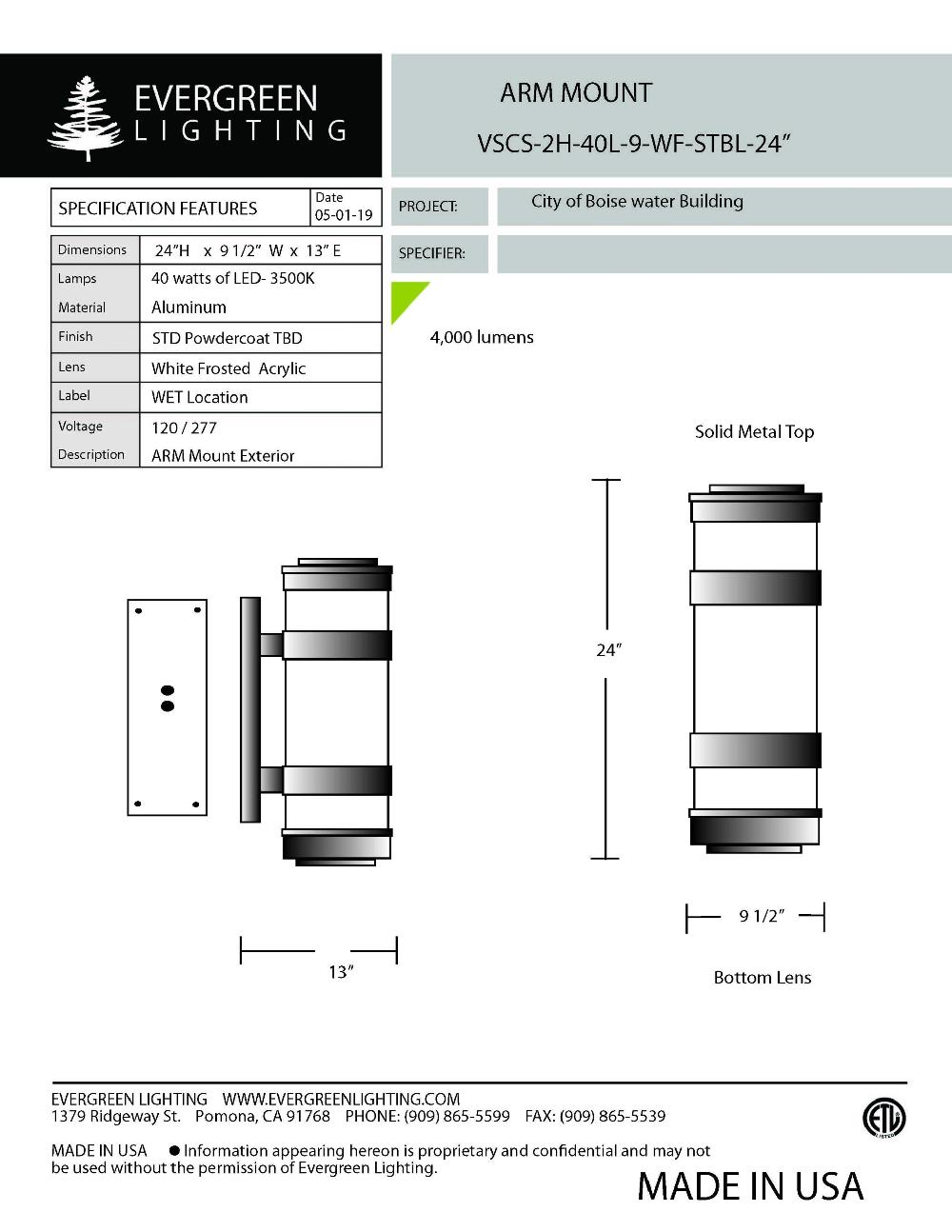 evergreen lights VSCS-2H-40L-9-WF 24 Outdoor Custom Wall
