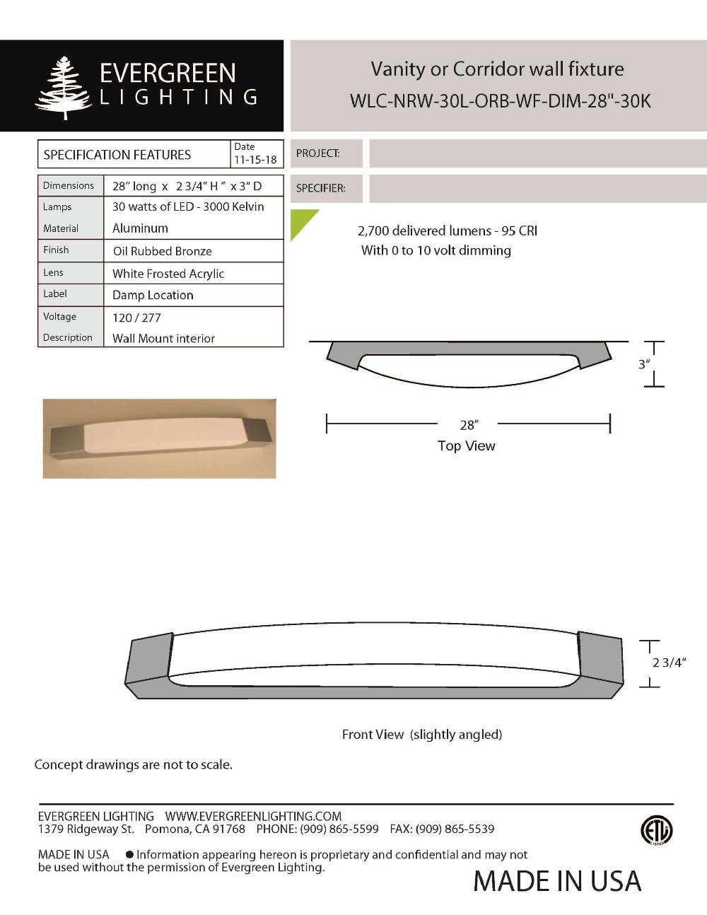evergreen lights WLC-NRW-30L-ORB Indoor Indoor Custom Wall