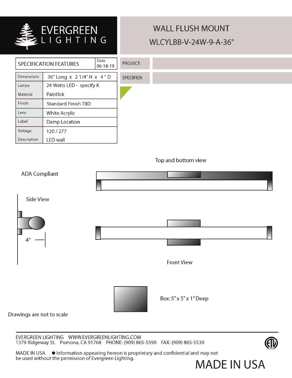 evergreen lights WLCYLBB-V-24W-9-A-36 Indoor Indoor Custom Wall