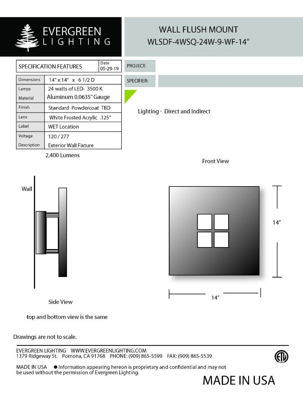 evergreen lights WLSDF-4WSQ-24W-9-WF-14 Outdoor Custom Wall