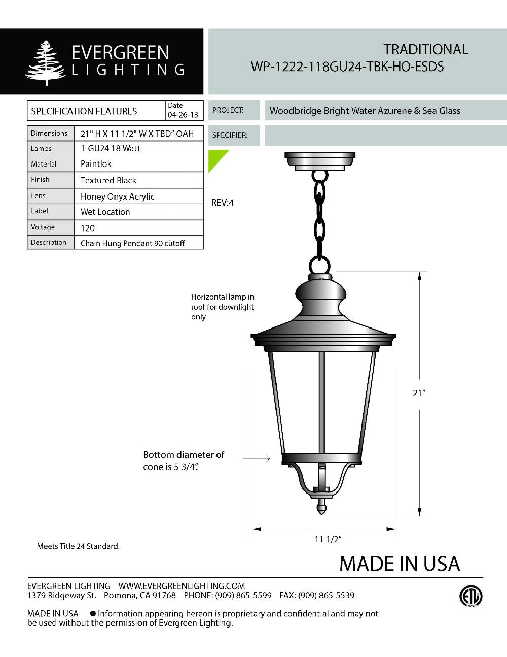 evergreen lights WP-1222-118GU24-TBK-WF Outdoor Custom Ceiling
