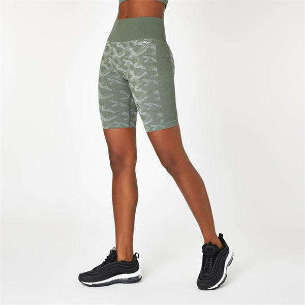 everlast Women's Seamless Camo Cycling Shorts Dark Olive