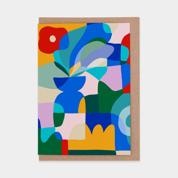 evermade Red Poppy on Blue Vase Greetings Card