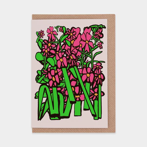 evermade Flower Field - Pink Greetings Card by Marcello Velho