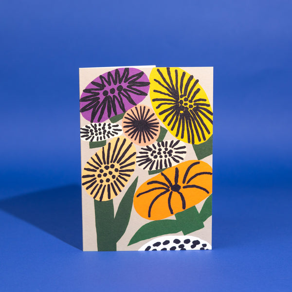 Evermade Memphis Flowers - Gold Greetings Card By Marcello Velho