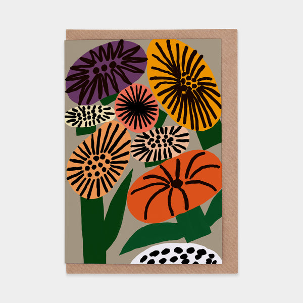 evermade Memphis Flowers - Gold Greetings Card by Marcello Velho