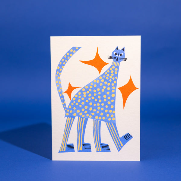 Evermade Tall Blue Cat Greetings Card By Marcello Velho