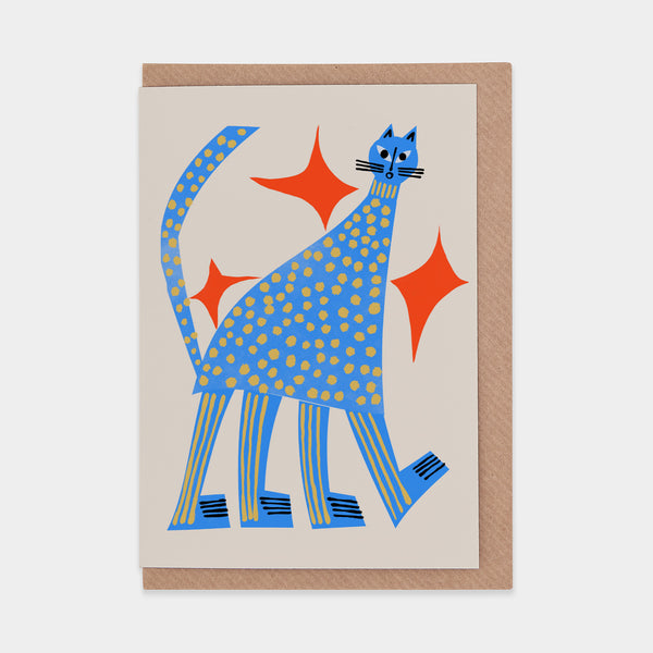 evermade Tall Blue Cat Greetings Card by Marcello Velho