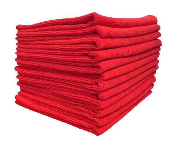 Everplush Company Commercial Grade Microfiber Cleaning Cloths 12 Pack - Red For Bathroom & Sanitation Surfaces