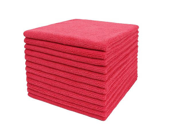 everplush company Commercial Grade Microfiber Cleaning Cloths 12 Pack - Red for Bathroom & Sanitation Surfaces