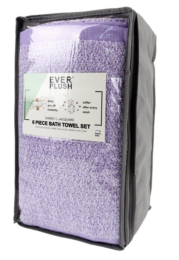 Everplush Company Diamond Jacquard Towels 6 Piece Bath Towel Set Lavender