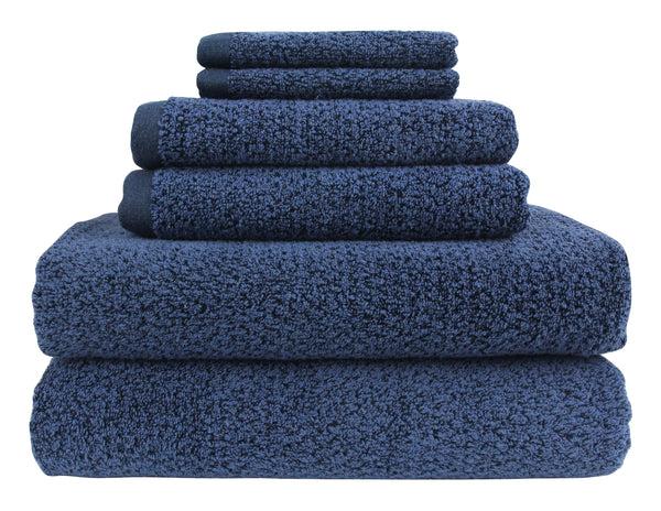 everplush company Diamond Jacquard Towels 6 Piece Bath Towel Set Navy Blue Recycled