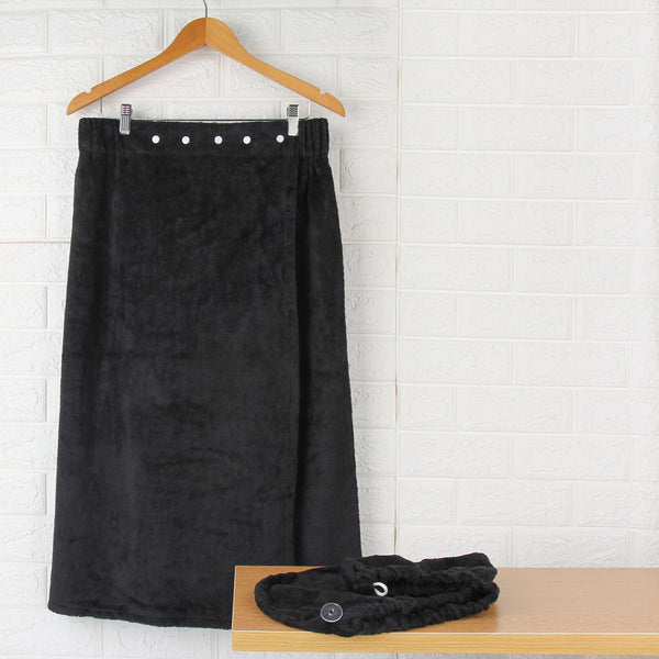 Everplush Company Extra Plush Bath Wrap + Hair Turban Set - Midnight Black