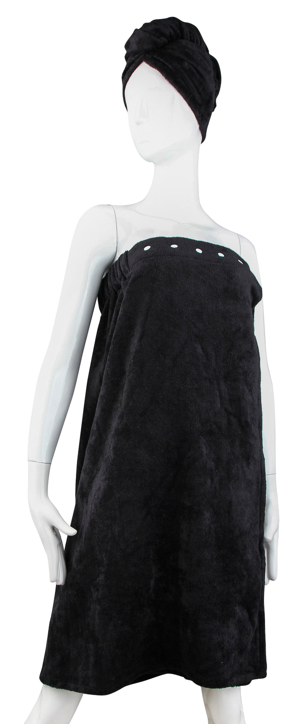 Everplush Company Extra Plush Bath Wrap + Hair Turban Set - Midnight Black
