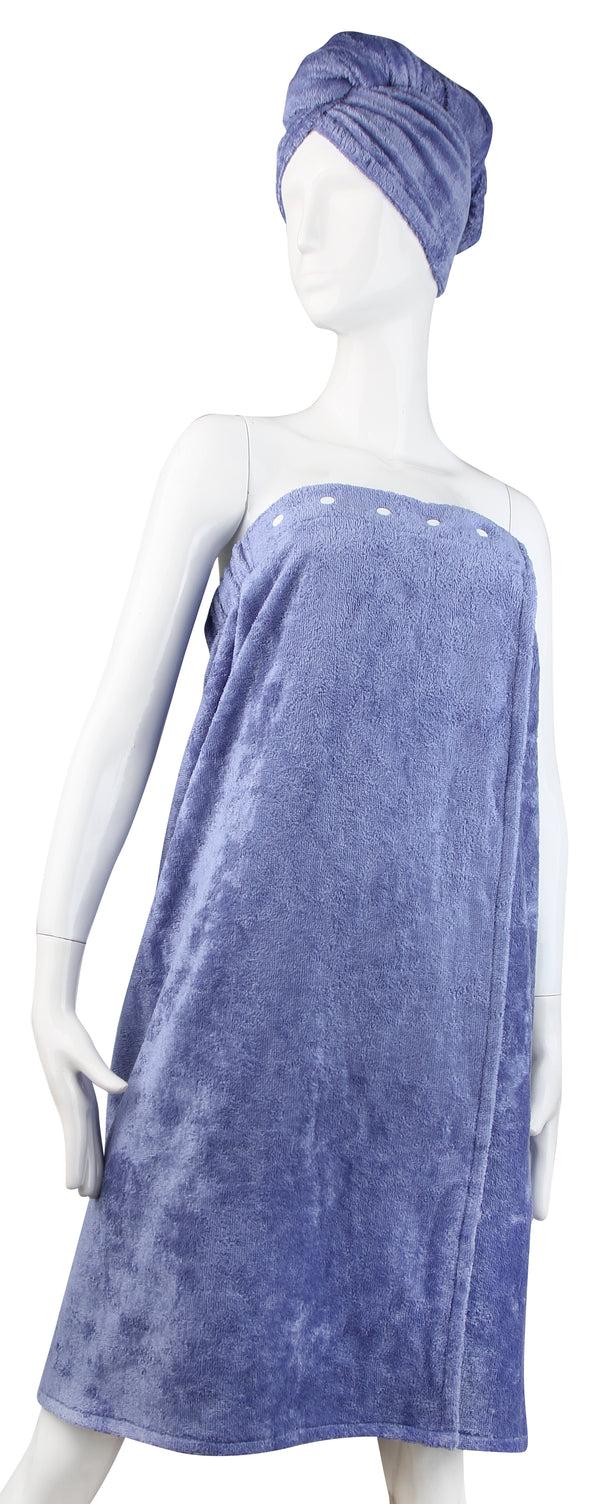 Everplush Company Extra Plush Bath Wrap + Hair Turban Set - Periwinkle Blue