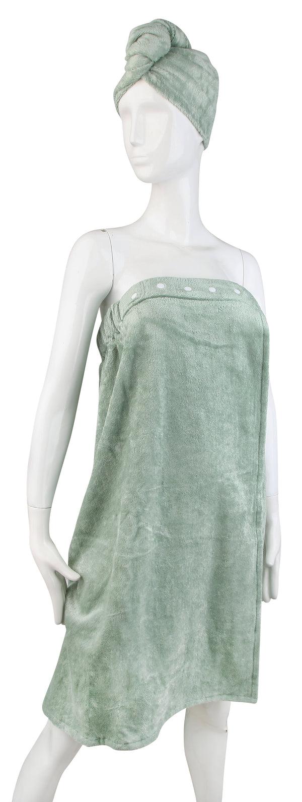 Everplush Company Extra Plush Bath Wrap + Hair Turban Set - Sage Green