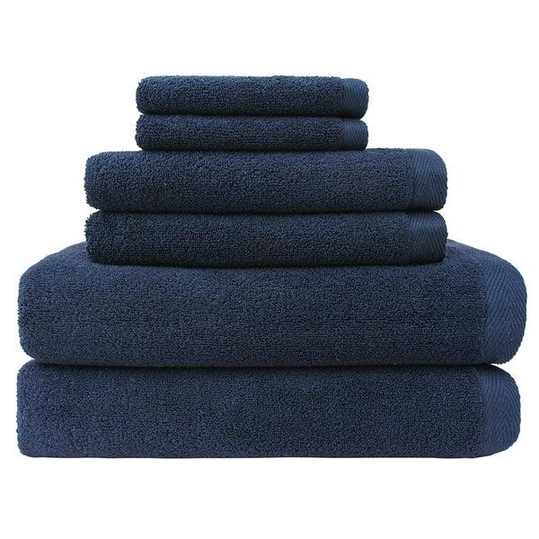 everplush company Flat Loop 6 Piece Bath Towel Set Navy Blue