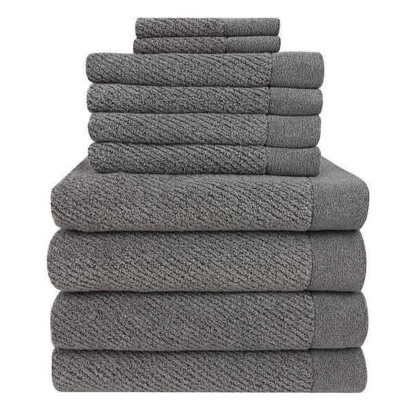 everplush company Hokime Ribbed Towels Bath Towel Set - 10 Piece Shitake Grey