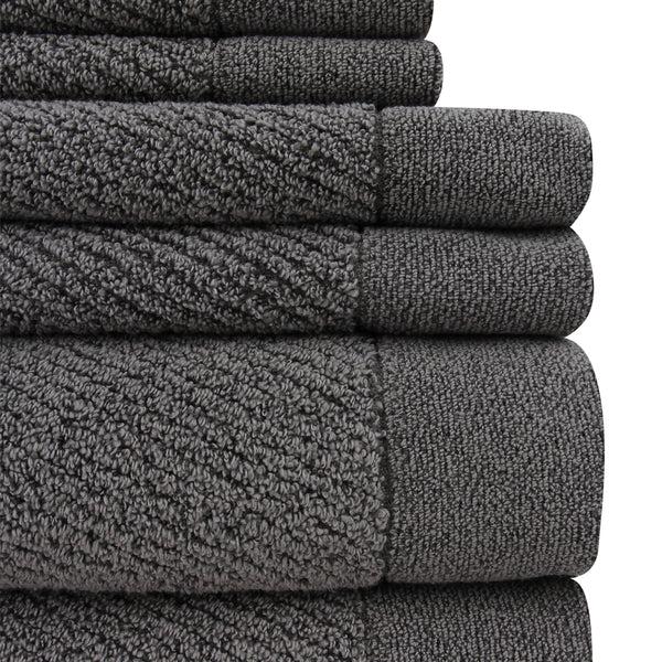 Everplush Company Hokime Ribbed Towels Bath Towel Set - 6 Piece Shitake Grey