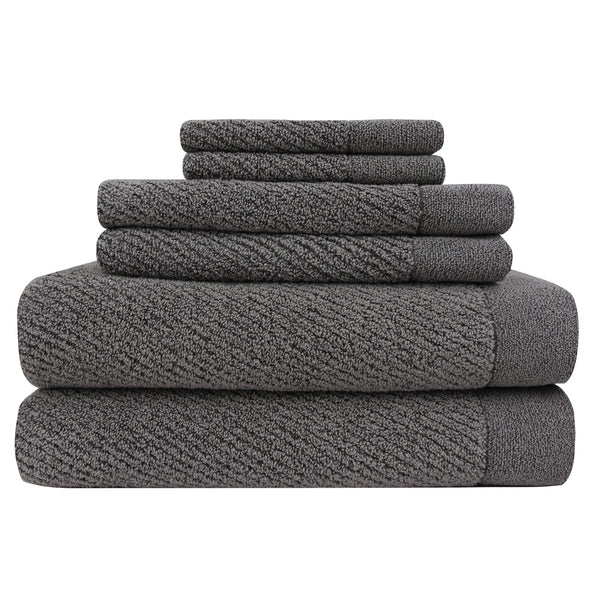 everplush company Hokime Ribbed Towels Bath Towel Set - 6 Piece Shitake Grey