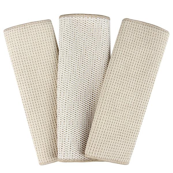 Everplush Company Recycled Honeycomb Dish Cloths W/ Mesh Scrub For Kitchen 3-Pack Towels Fossil