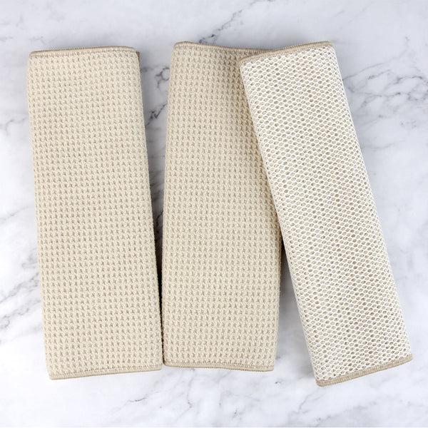 everplush company Recycled Honeycomb Dish Cloths w/ Mesh Scrub for Kitchen 3-Pack Towels Fossil