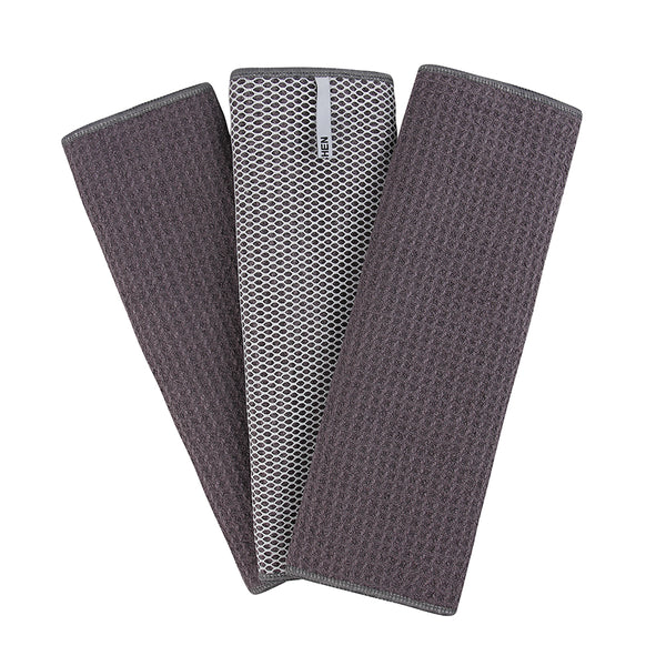Everplush Company Recycled Honeycomb Dish Cloths W/ Mesh Scrub For Kitchen 3-Pack Towels Charcoal