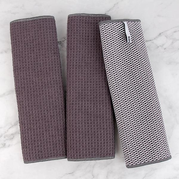 everplush company Recycled Honeycomb Dish Cloths w/ Mesh Scrub for Kitchen 3-Pack Towels Charcoal