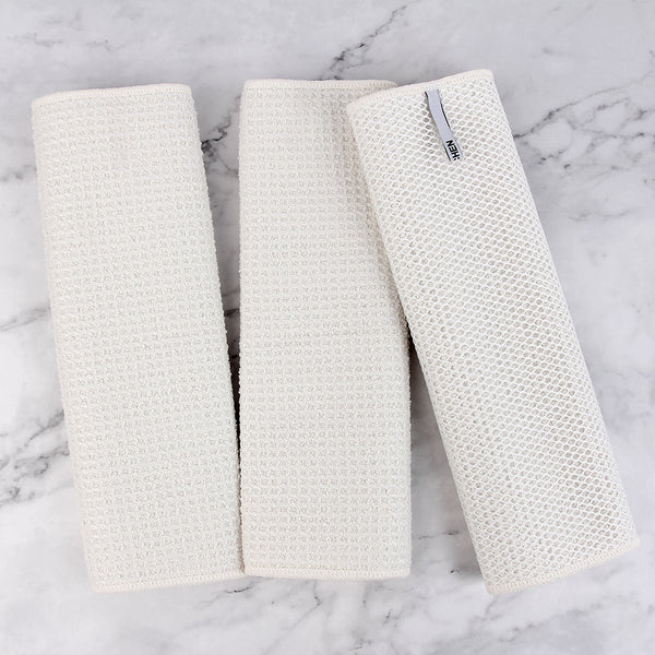 everplush company Recycled Honeycomb Dish Cloths w/ Mesh Scrub for Kitchen 3-Pack Towels White