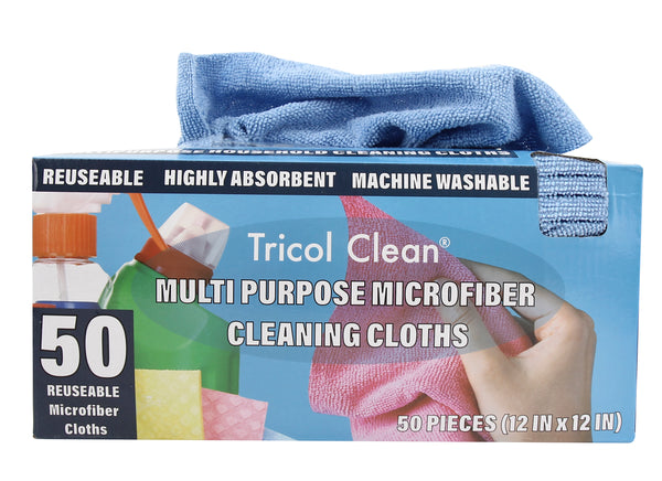 everplush company Tricol Clean 50 PK Edgeless Microfiber Cleaning Rag in Dispenser Box