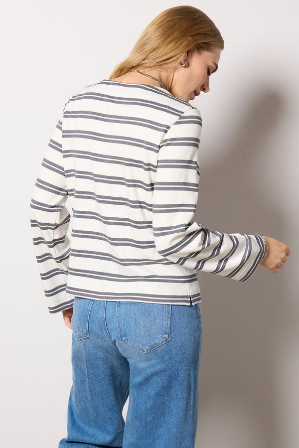 Everve Ariel Mariner Stripe Long Sleeve White/Charcoal