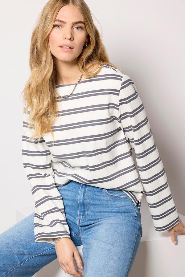 everve Ariel Mariner Stripe Long Sleeve White/Charcoal