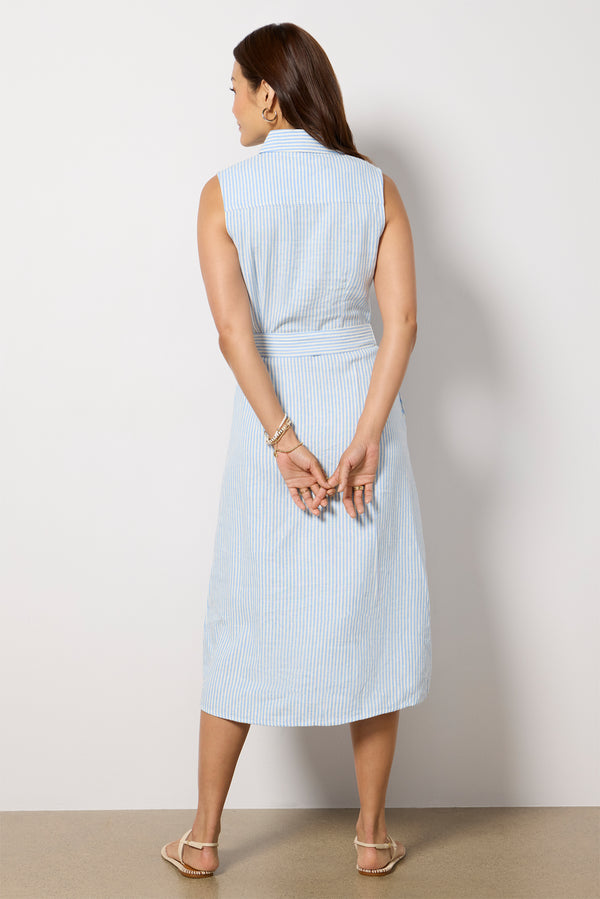 Everve Bowie Linen Button Front Shirt Dress Bluewhitestripe