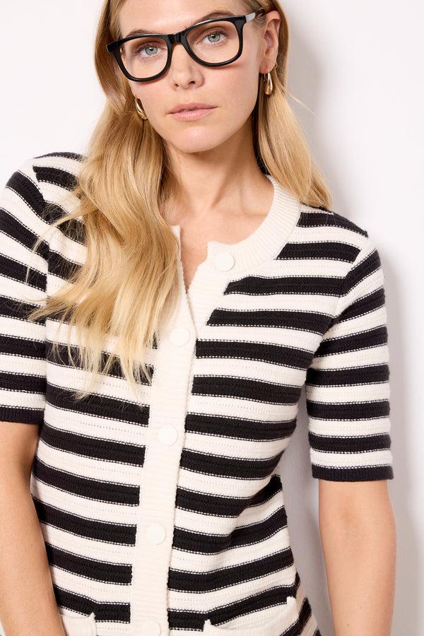 Everve Button Front Knitted Dress Chalk/Blackstripe