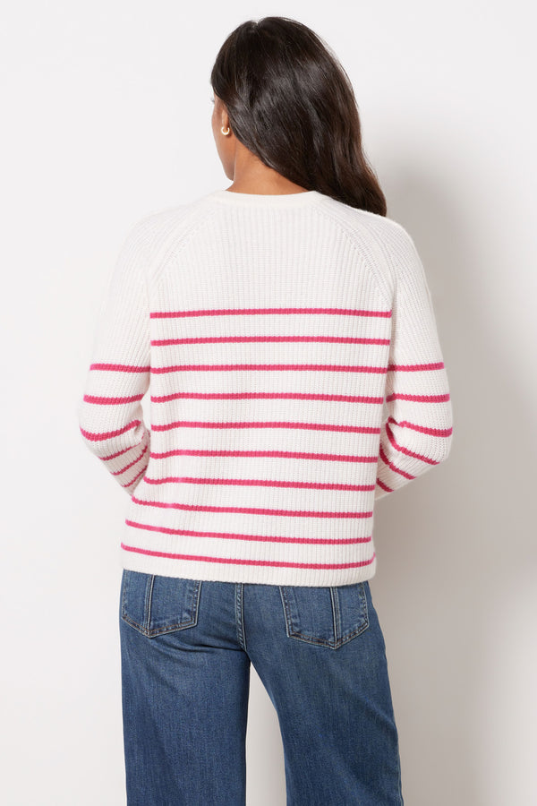 Everve Campbell Cashmere Stripe Pullover Ivory/Pinkstripe