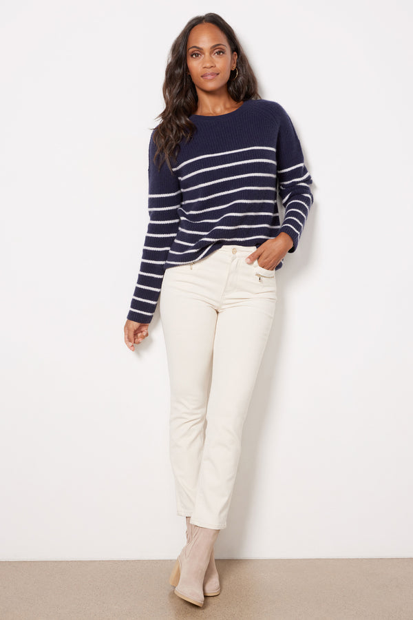 Everve Campbell Cashmere Stripe Pullover Navy/Whitestripe