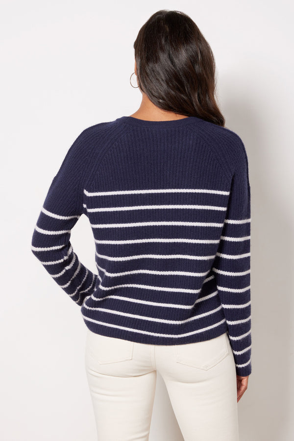 Everve Campbell Cashmere Stripe Pullover Navy/Whitestripe