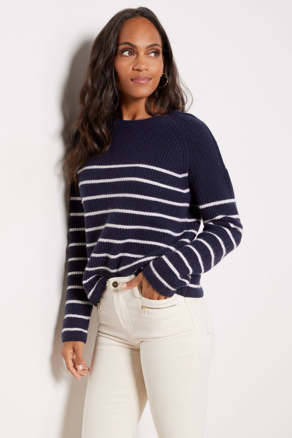 everve Campbell Cashmere Stripe Pullover Navy/Whitestripe