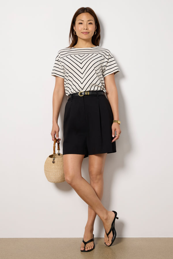 everve Caroline Chevron Half Sleeve Top Ivory/Black