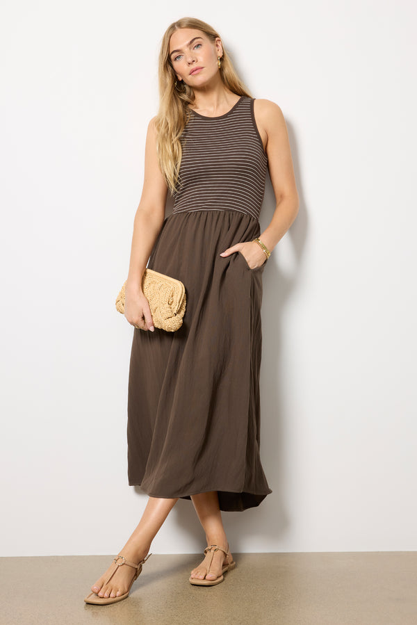 Everve Charlotte Striped Midi Dress Espressomartini