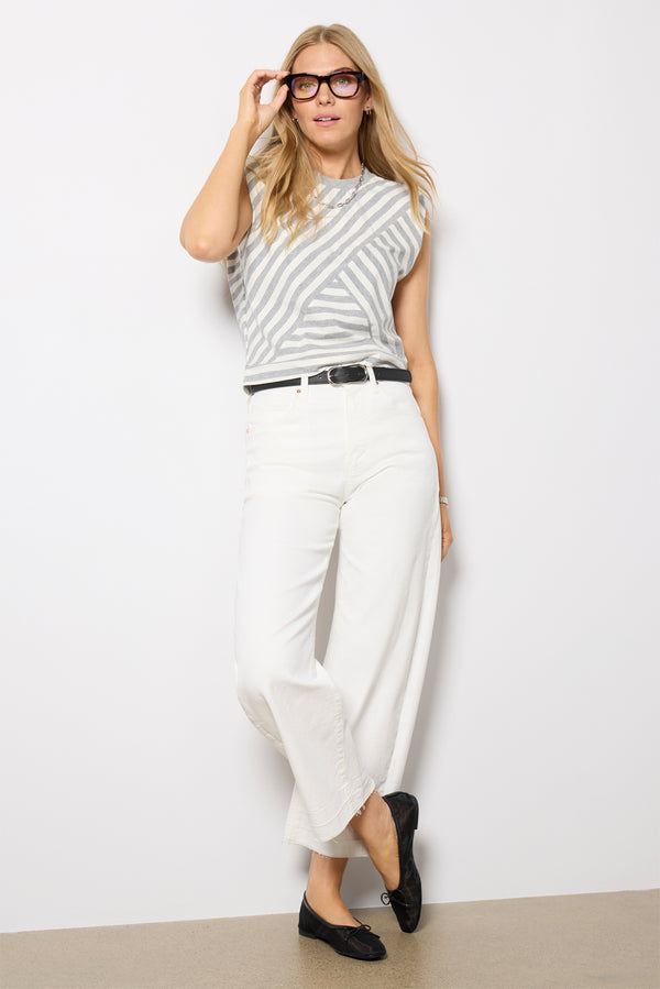 Everve Daphne Strong Shoulder Stripe Top White/Greystripe