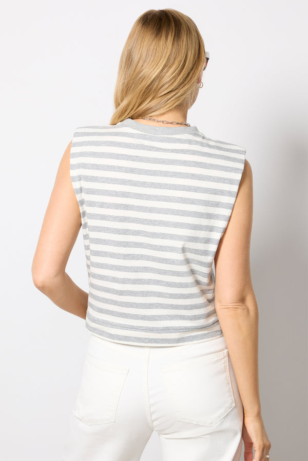 Everve Daphne Strong Shoulder Stripe Top White/Greystripe