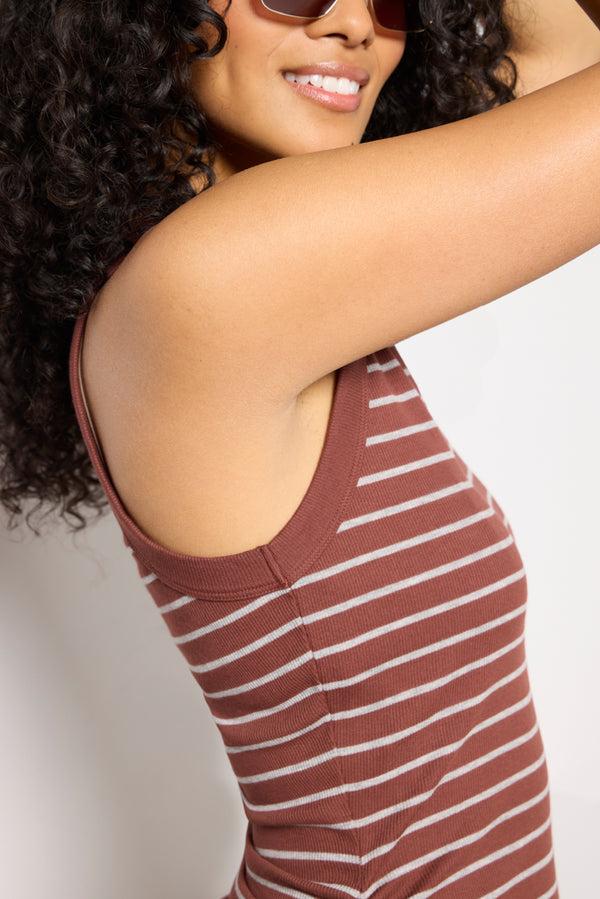 Everve Dawn Ultra Rib Above The Knee Dress Chocolate/Greystripe