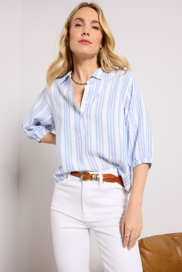 Everve Addison Top Steelblue/White
