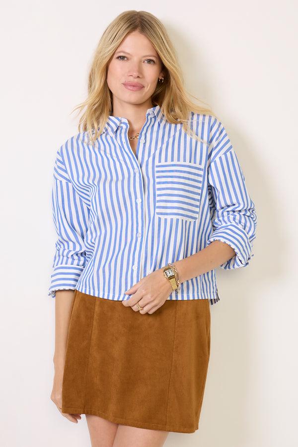 Everve Aiden Crop Shirt Blue/Whitestripe