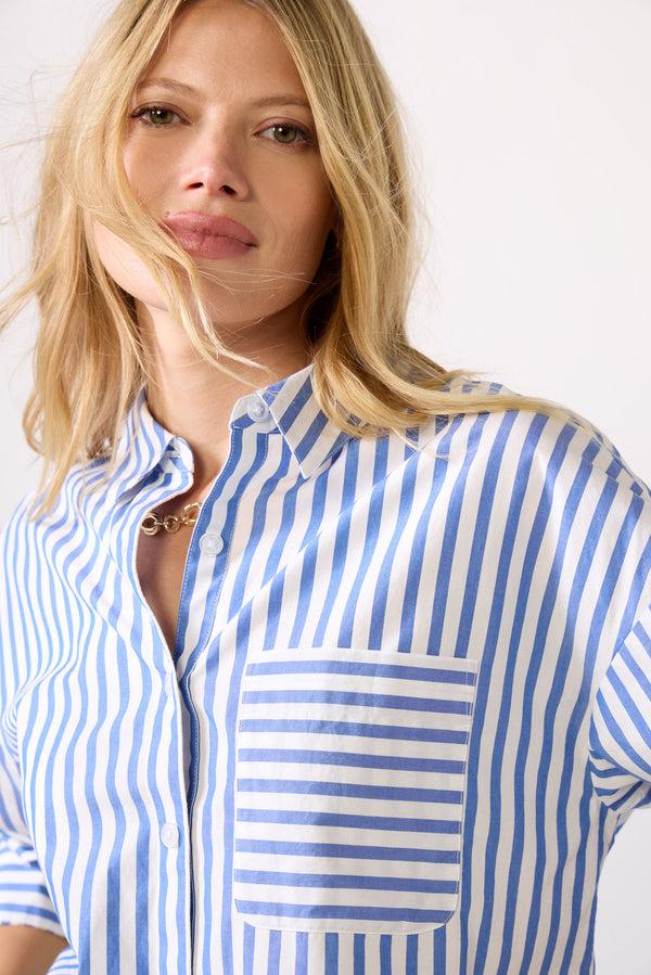 Everve Aiden Crop Shirt Blue/Whitestripe