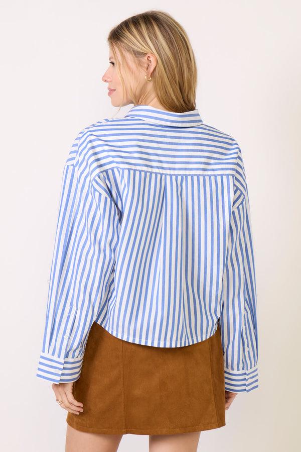 Everve Aiden Crop Shirt Blue/Whitestripe
